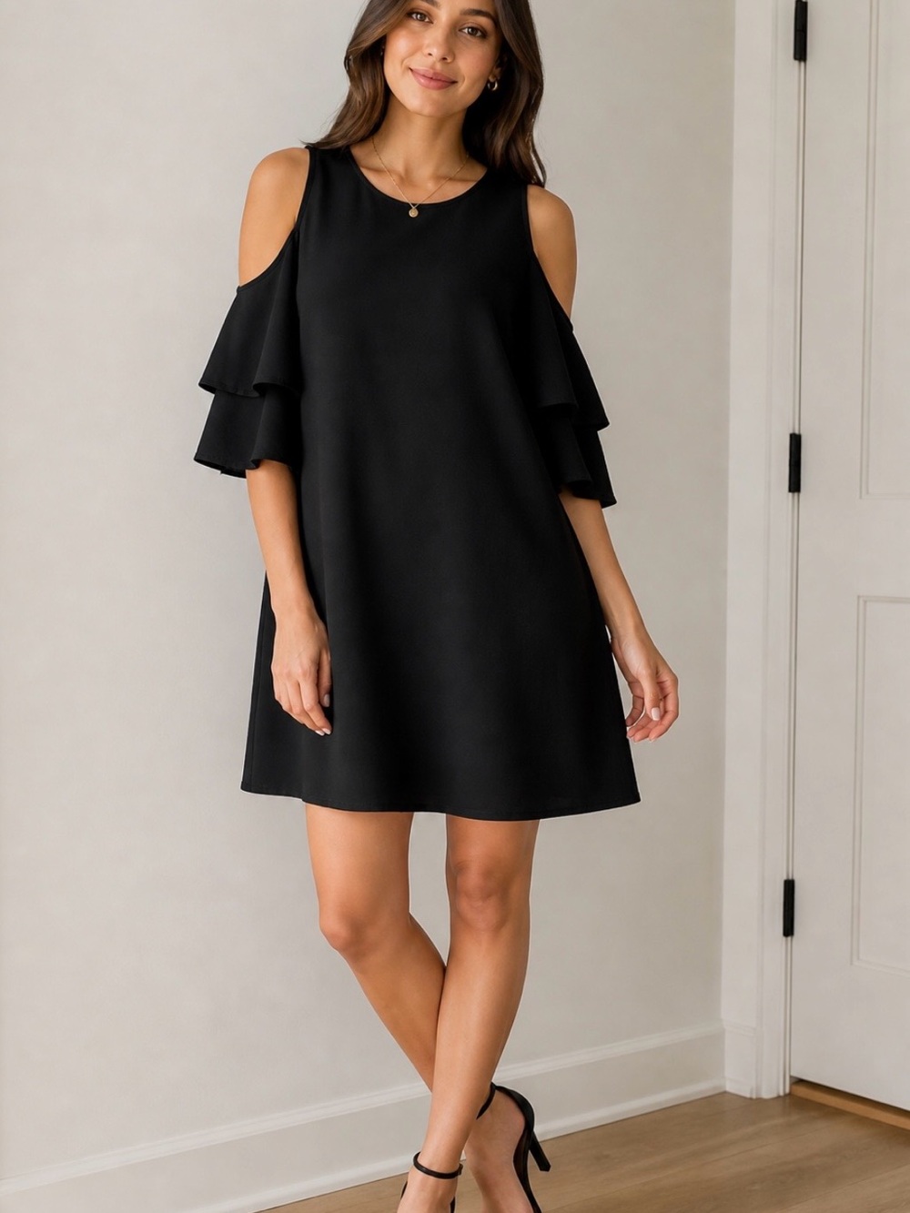 Papillon dress with cold shoulder ruffled sleeves
